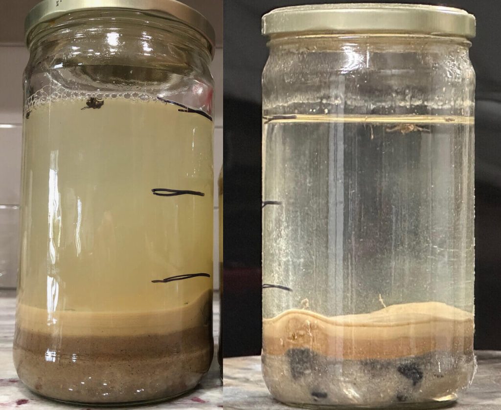 DIY soil test with soil and water in a jar determines amount of organic material in soil.