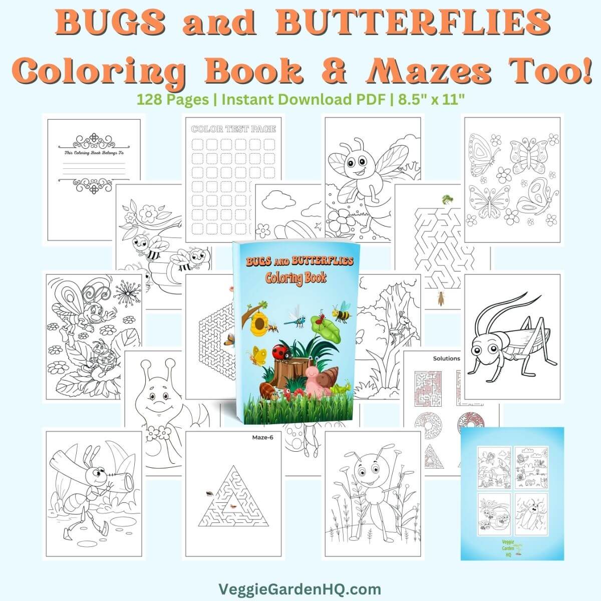 Bugs and Butterflies printable coloring book