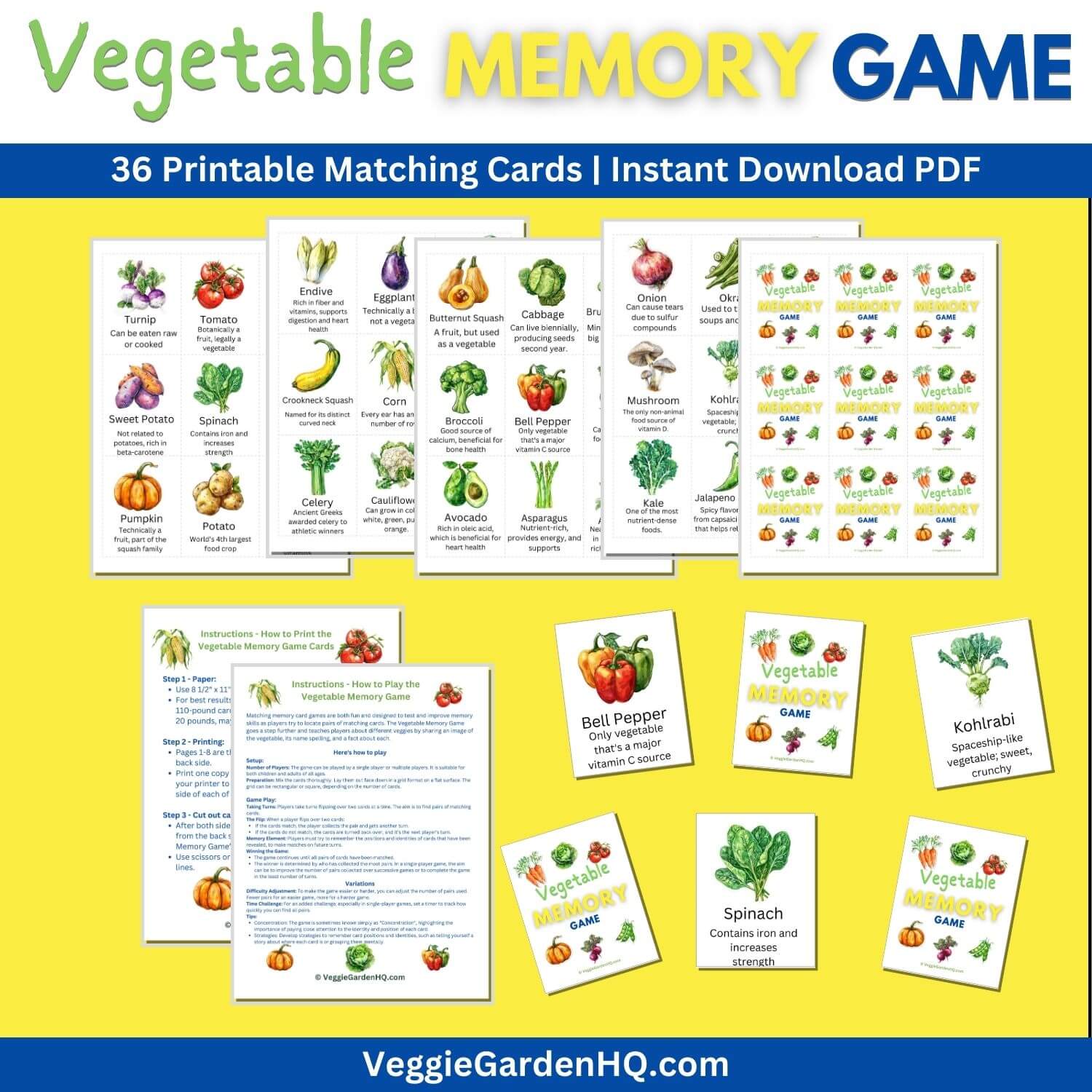 Printable Vegetable  Memory Game Image